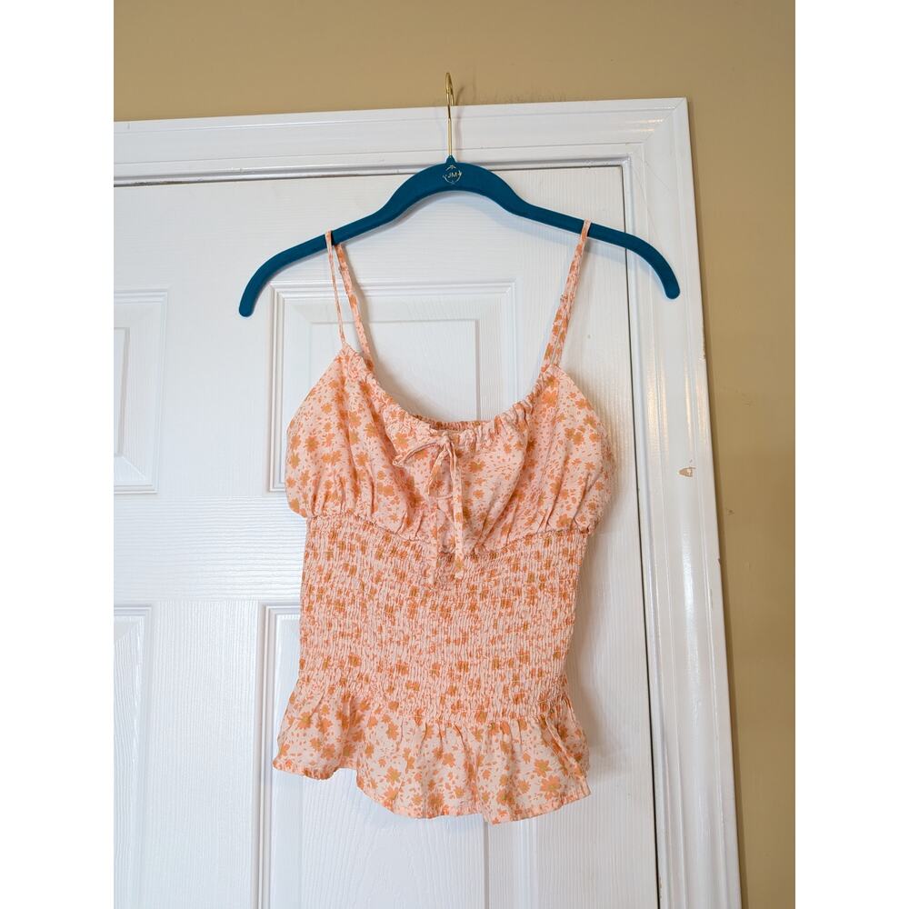 Suite 2949 Floral Smocked Tank Top Orange Ruffle Hem Size M Cottagecore Preppy